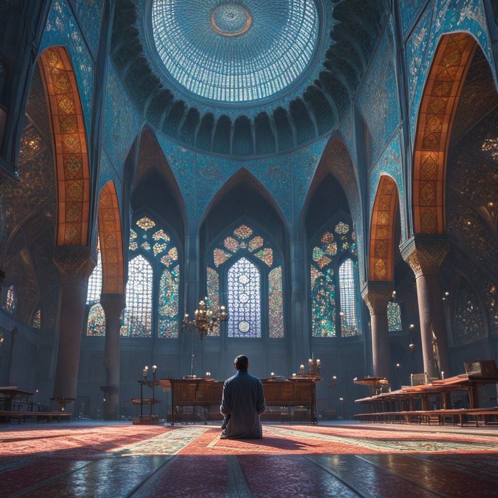 Eminently Pious Scholar in Majestic Masjid Interior