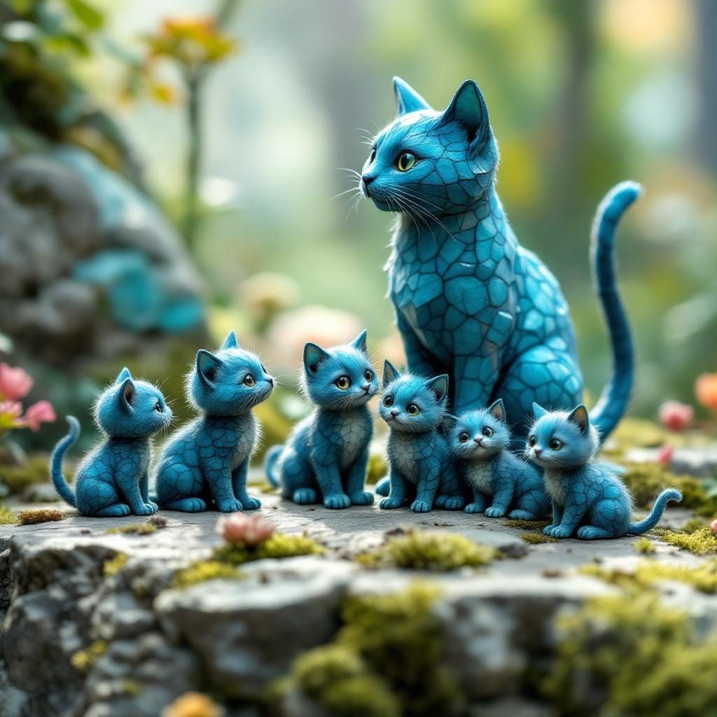 Blue Rock Cats: A Whimsical Stone Family