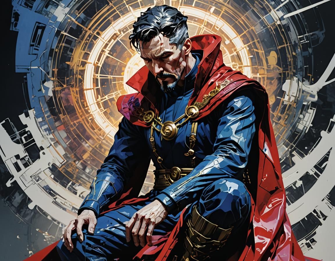 Doctor Strange as Glitch Art Thinker Sculpture