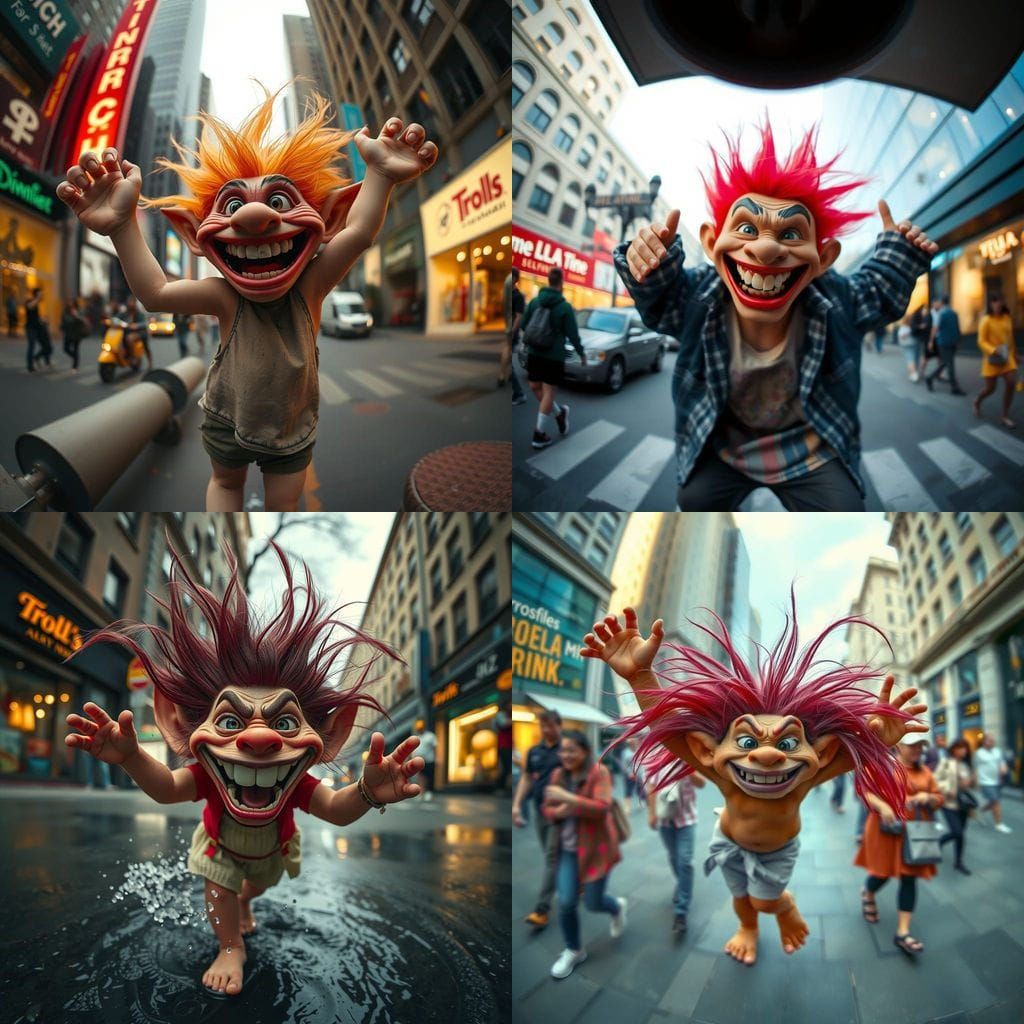 Joyful Troll Dance in the City: Fish-Eye Lens