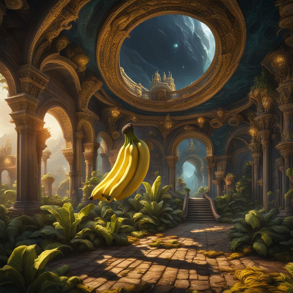 Time Traveling Banana in Detailed Digital Art