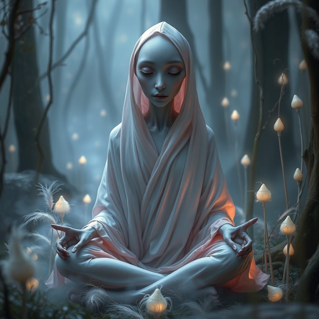 Mystical Female Alien in Cosmic Meditation