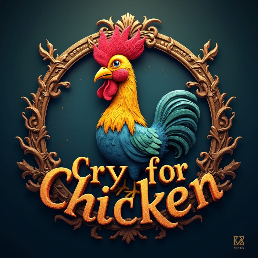 Whimsical Chicken Logo Design in Fantasy Art Style