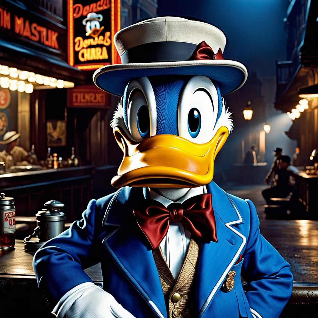 Donald Duck as Gangster in Realistic Style