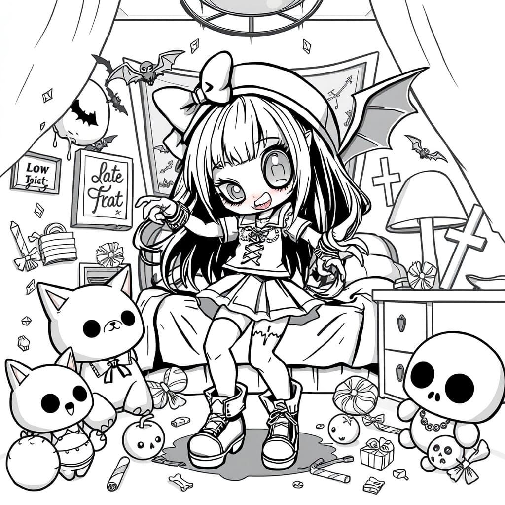 Chibi Zombie Girl in Pastel Goth Dance Pose