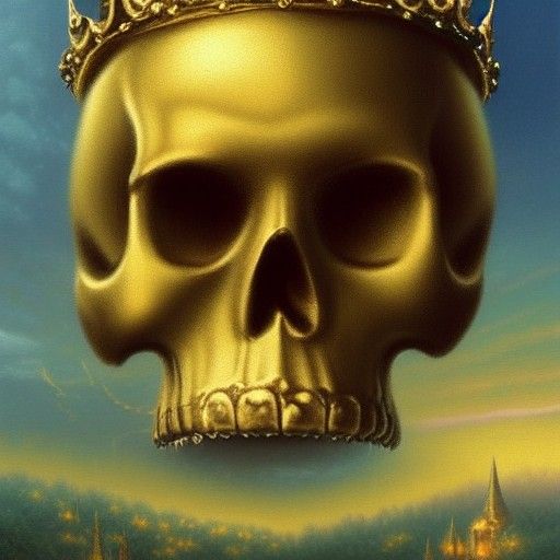 Golden Crowned Skull in Ethereal Fantasy Style