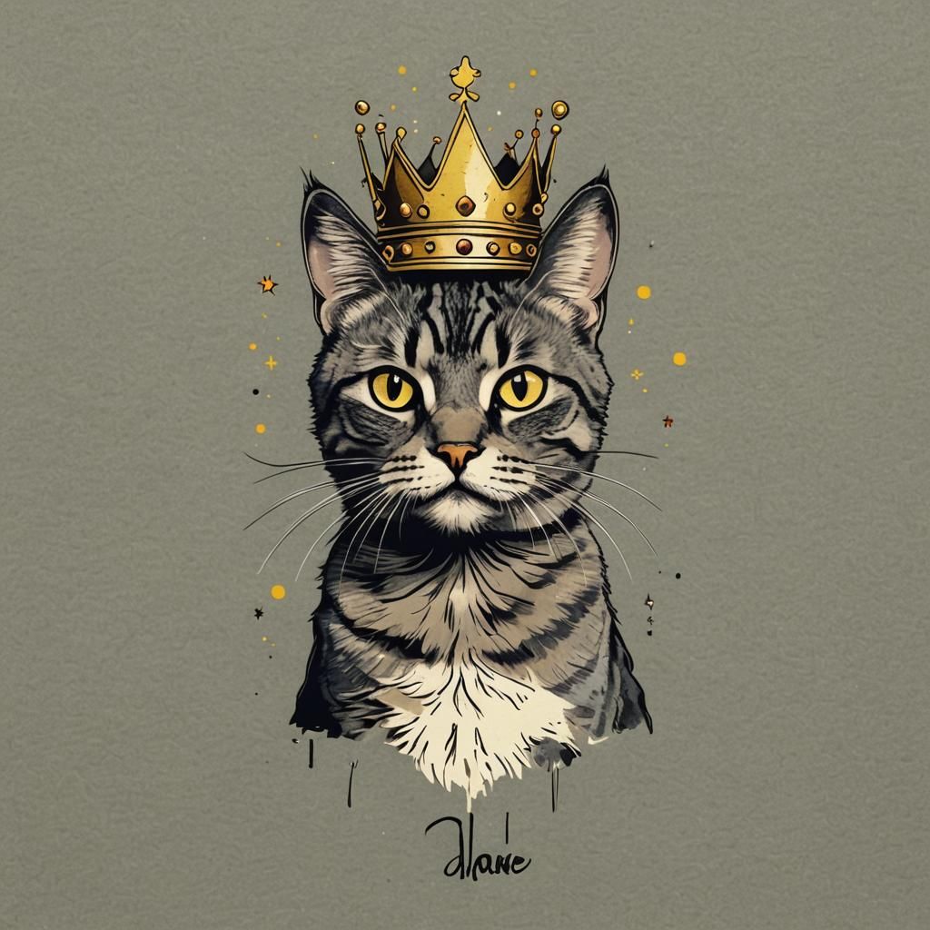Graphic Tee Design of a Cat with a Crown