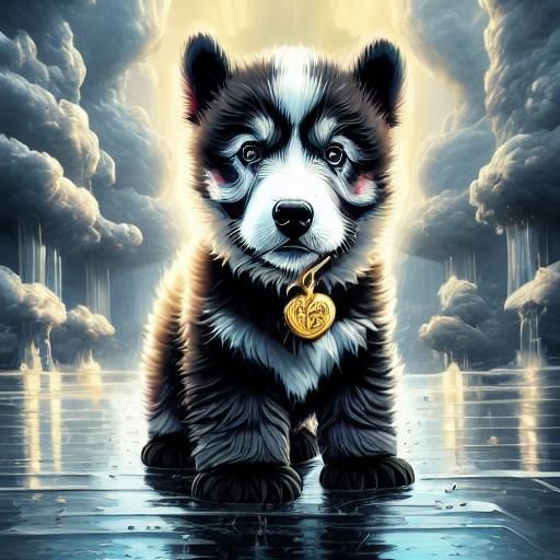 Adorable Husky Puppy in Hyperrealistic Splash Art
