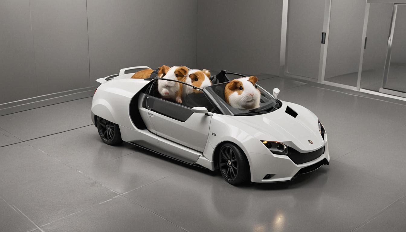guinea pigs inside a sports car