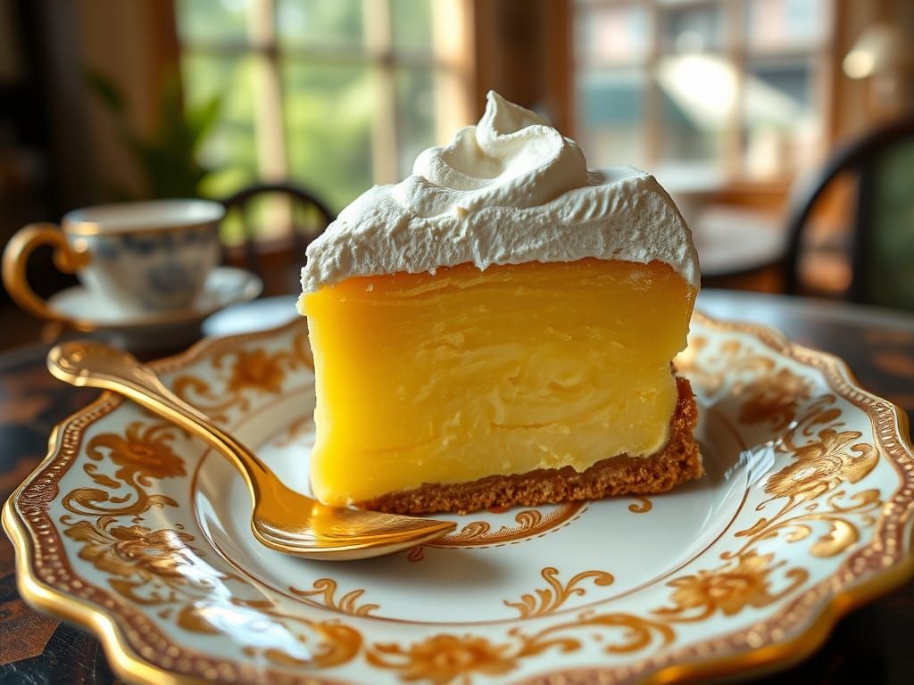 Lemon Meringue Slice on Porcelain Plate as Matte Painting