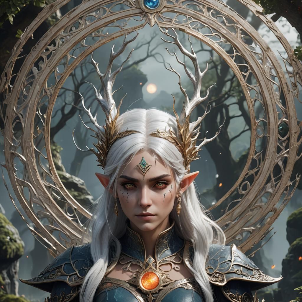 Elemental Elf with Circle of Elements in Fantasy Art