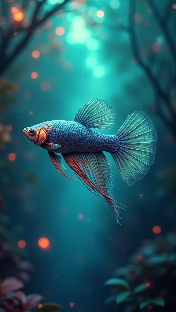 Majestic Cosmic Beta Fish in Ethereal Cyberpunk Dreamscape