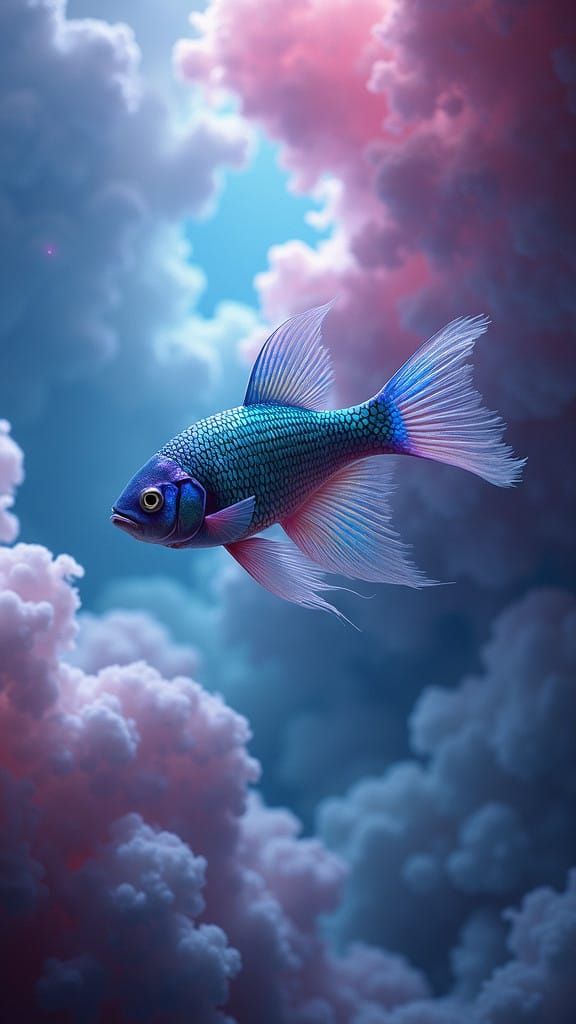 Majestic Beta Fish Swims in Cosmic Vortex