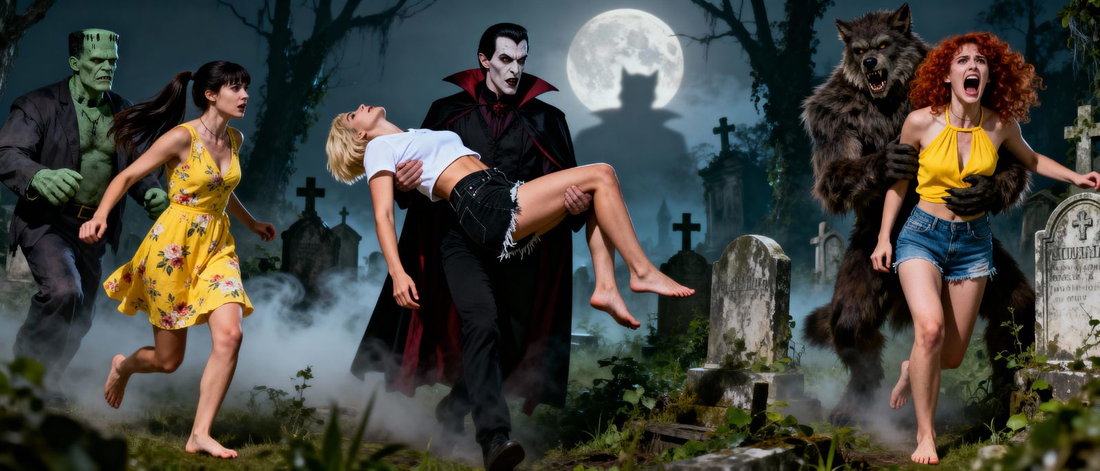 Monsters Concert in Abandoned Cemetery Triptych