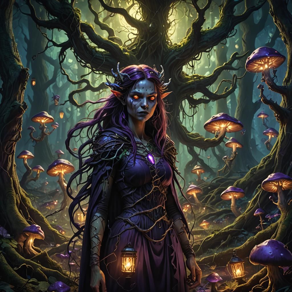 Female Demon in Haunted Woods: Fantasy Realism Art