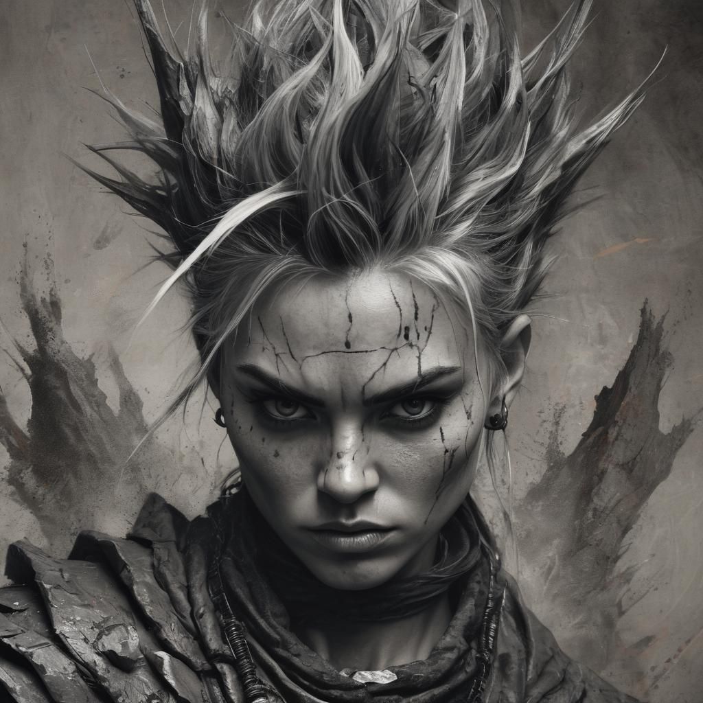 Intense Earth Genasi Wizardess in Charcoal Portraiture