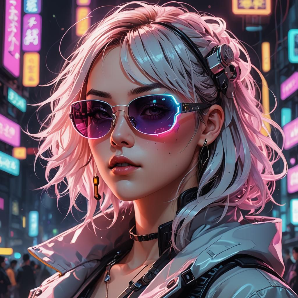 Cyberpunk Anime Portrait with Neon Lights