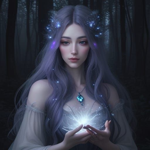 Mystical Moonlit Goddess in a Dreamy Forest