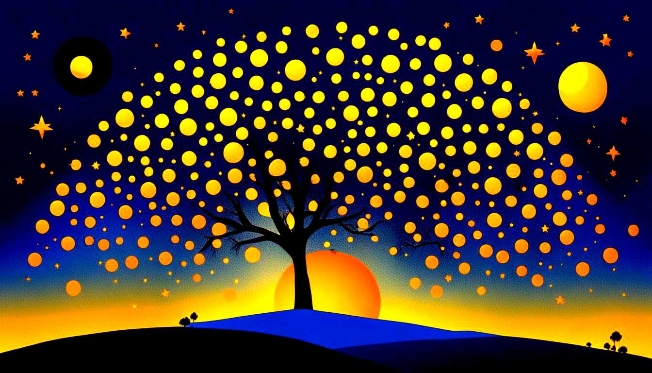 Surreal Landscape with Colorful Hills and Starry Sky