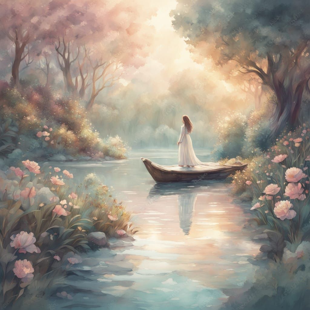 Dreamy Watercolor Scene in Whimsical Style