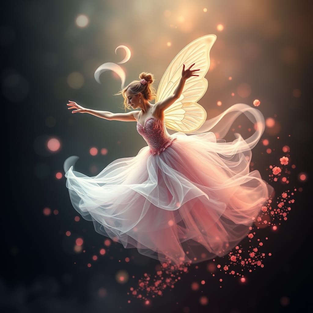 Dreamlike Swirling Fairy Dancer in Ethereal Bloom