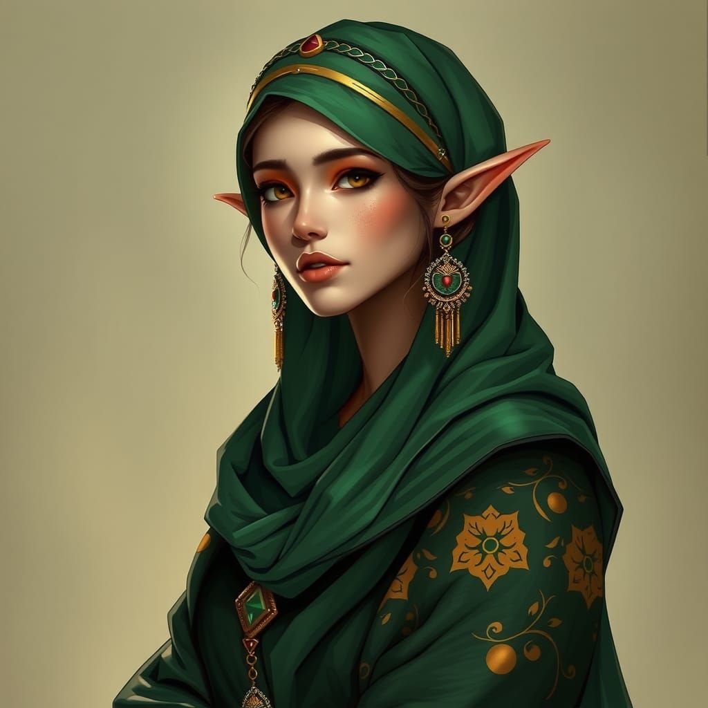 Elegant Elf Queen in Arabian Art Style