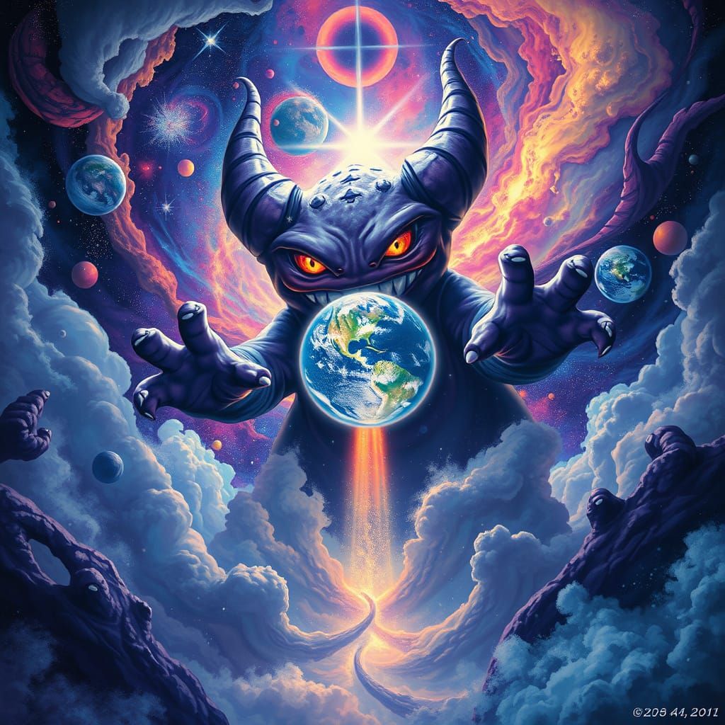 Cosmic God of Destruction Ascends in Vibrant Nebulae