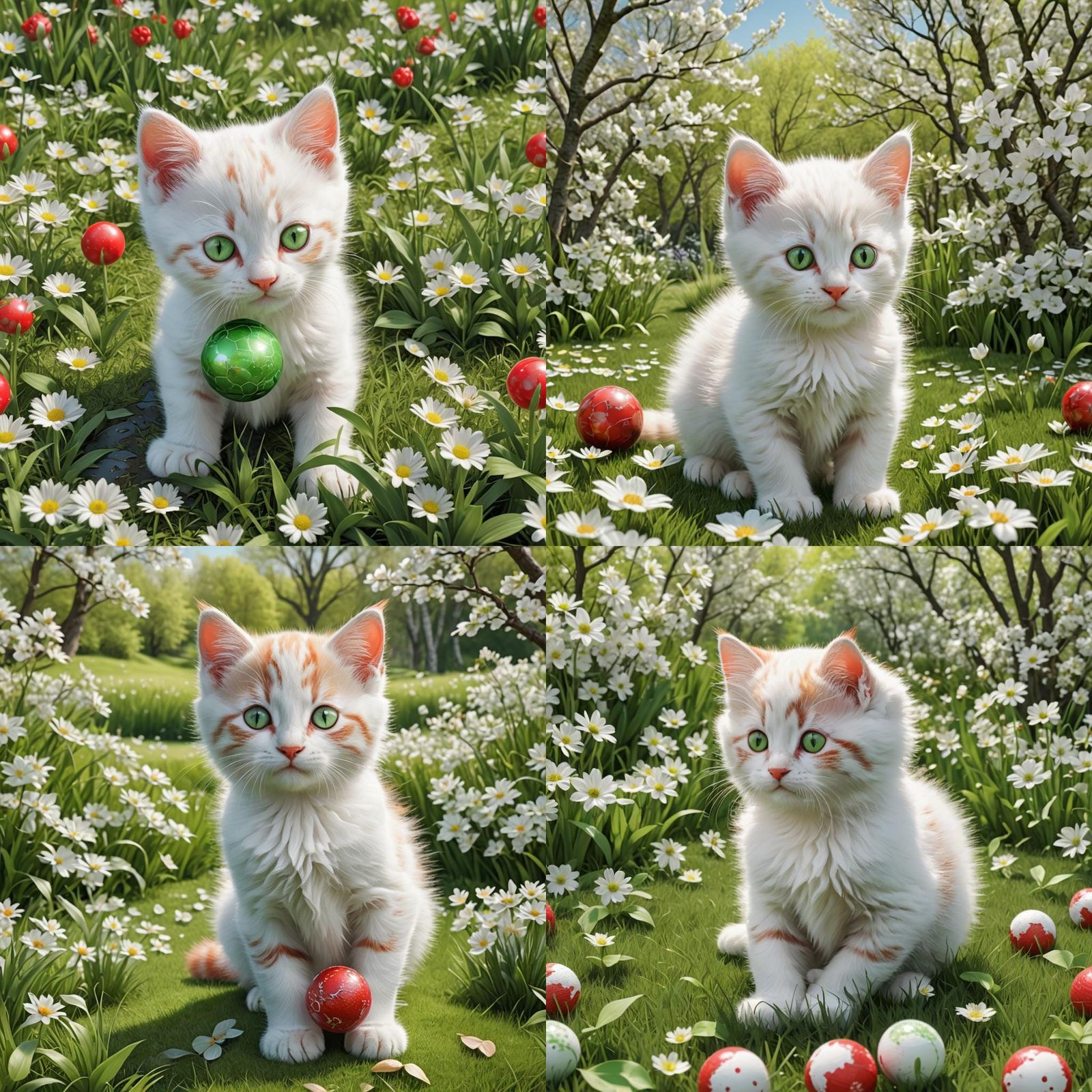 Adorable Kitten Playing Ball in Spring Landscape 3D