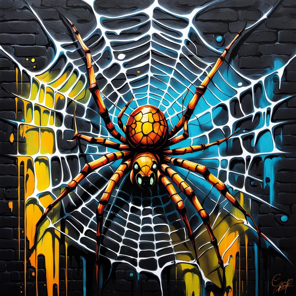Electric Spider Web in Graffiti Art Style