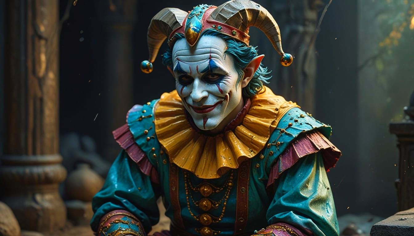 A Contemplative Jester in Muted Colors
