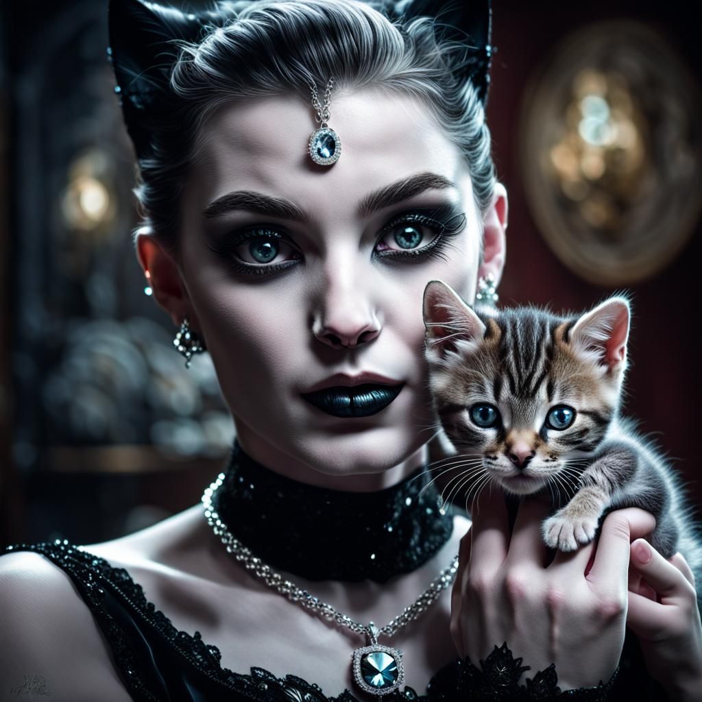 Ballerina Villainess with Kitten: Hyperrealistic 64MP Image