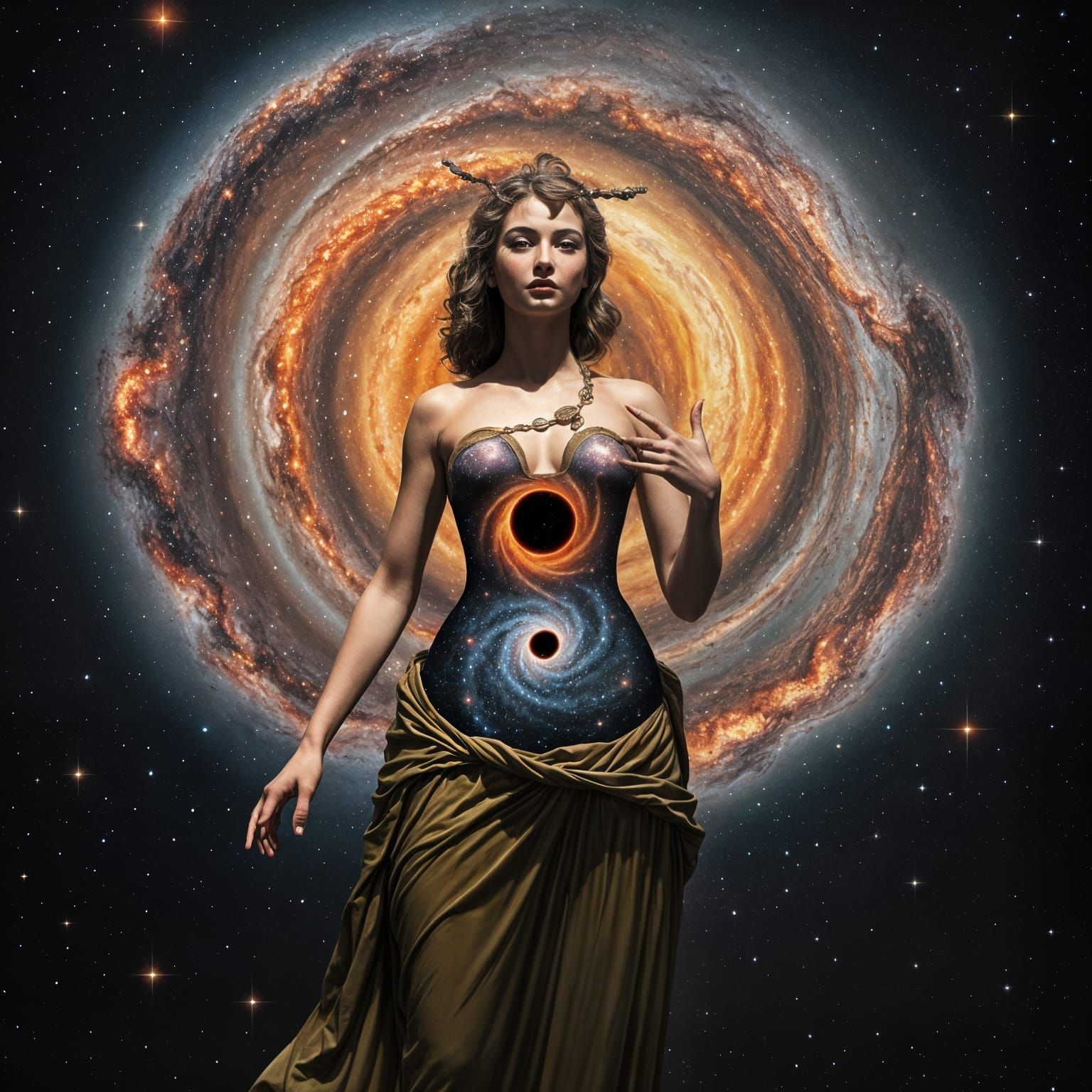 Galactic Goddess in Fractal Anatomy, with Accretion Disk and...