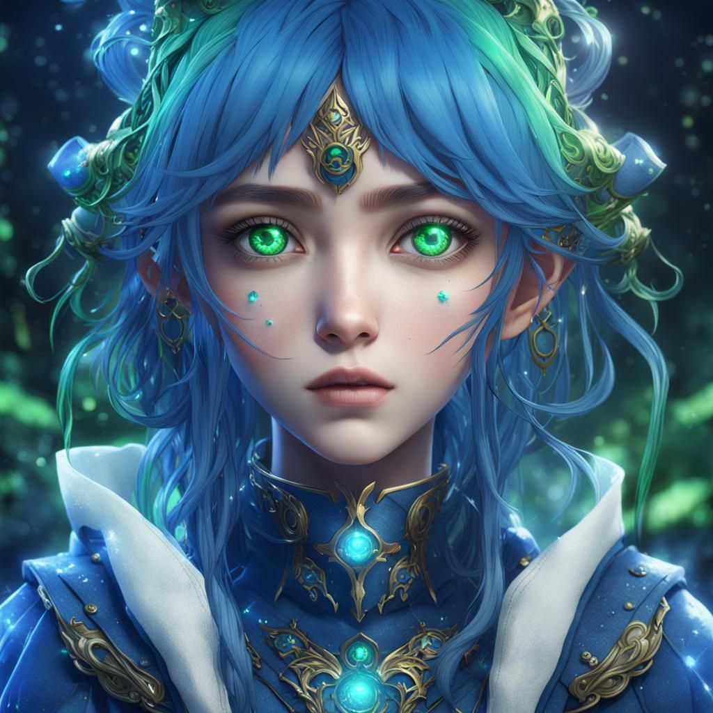 Anime Girl with Green Eyes, Detailed Matte Painting