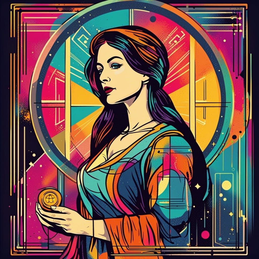 Psychic Woman Reading Tarot Cards in Pop Art Style