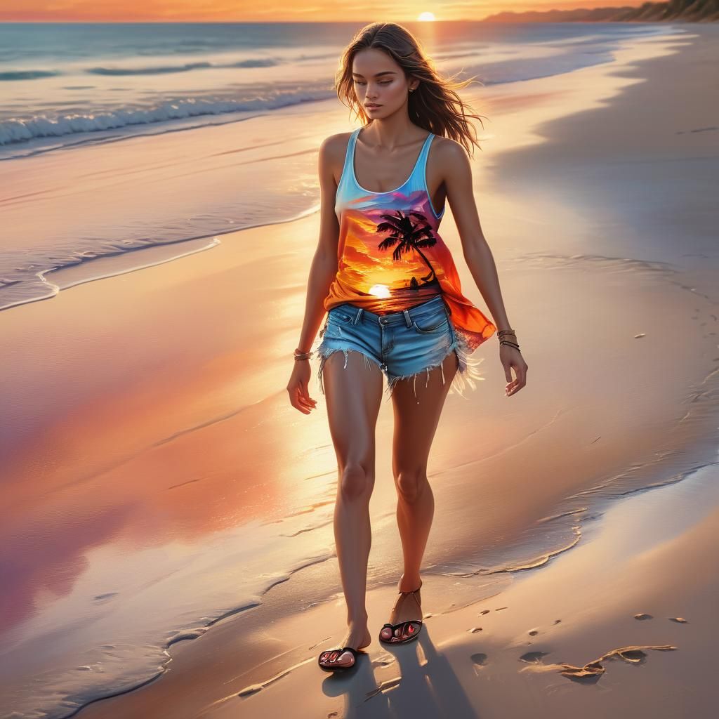 Woman on Beach at Sunset: Splash Art