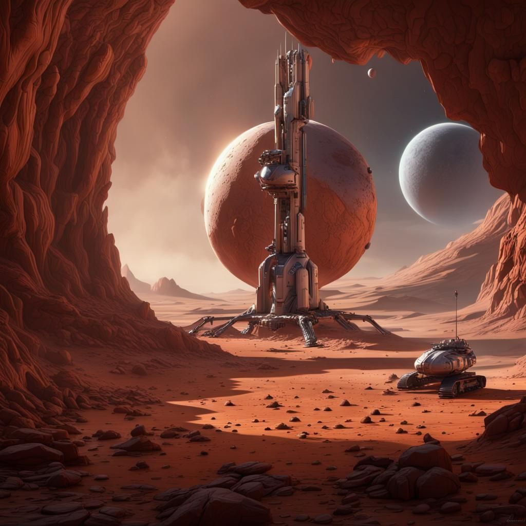 First Mars Travelers in Bubble Station: Detailed Matte Paint...