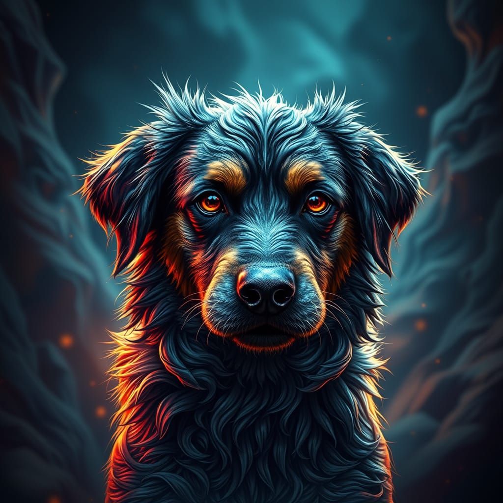 Epic Cinematic Digital Painting of a Majestic Dog in a Drama...