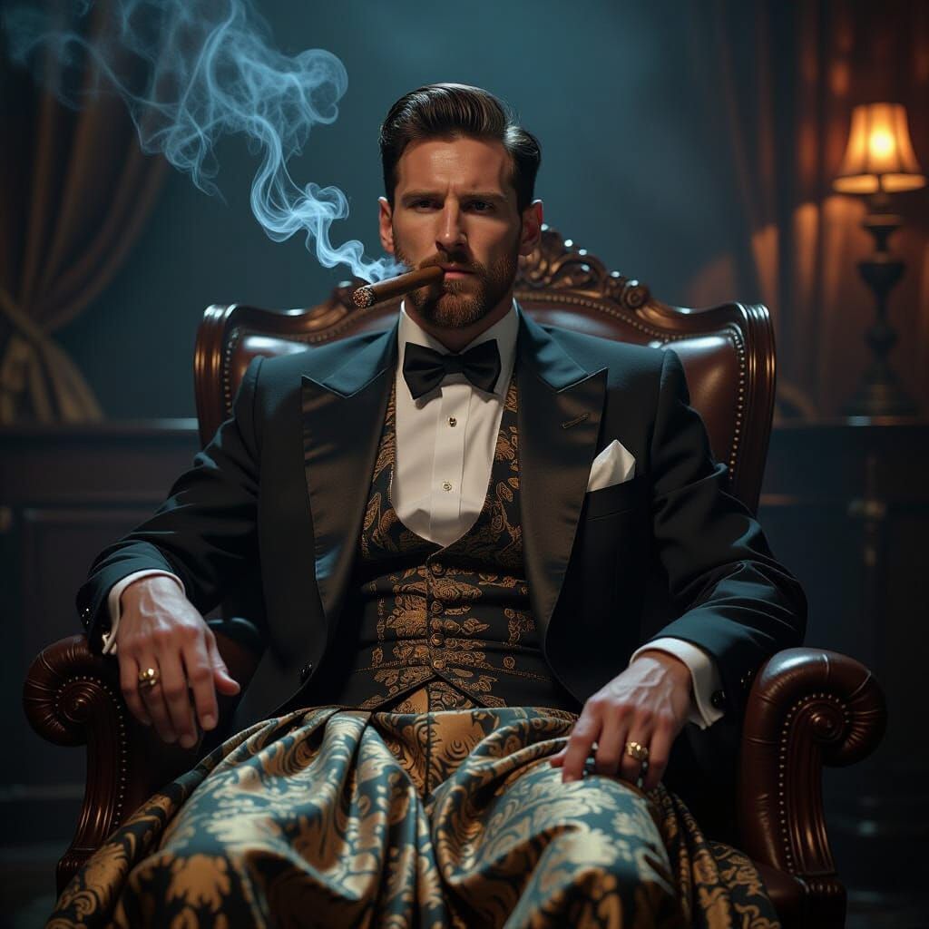 Messi in Baroque Skirt: A Film Noir Digital Artwork