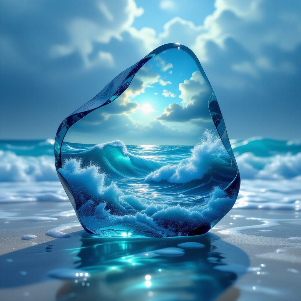 Sea Glass Holds Turbulent Ocean Scene