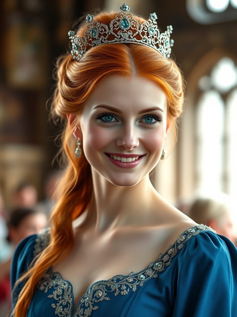 Medieval Queen Smiles at Royal Wedding in Castle