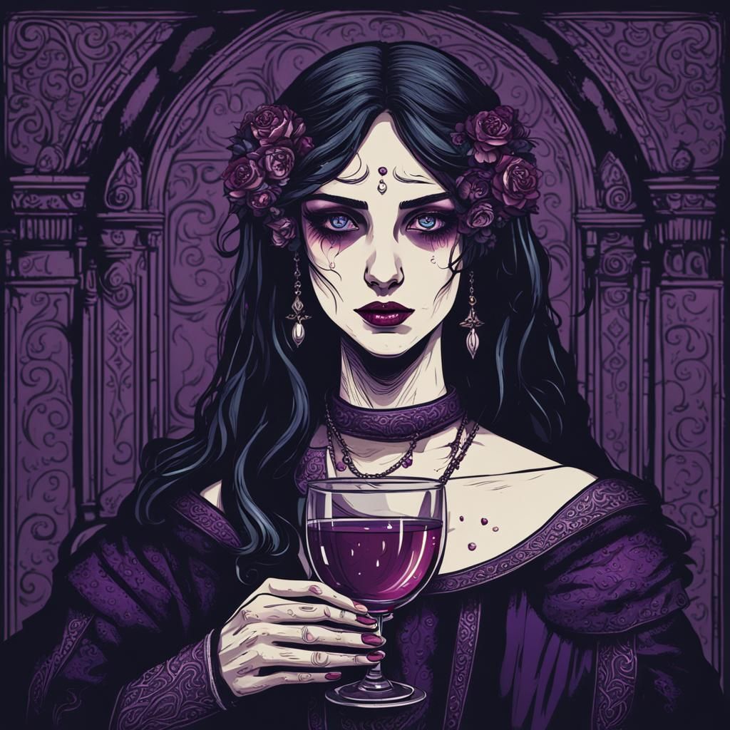 Girl with Purple Eyes in Medieval Setting