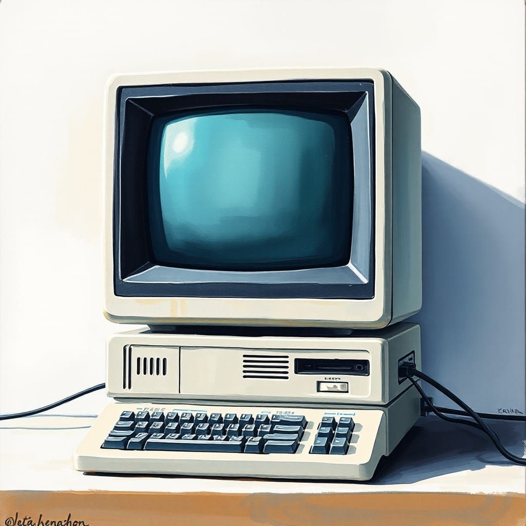 1980s Home Computer in Gouache Watercolor Style