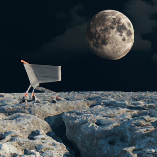Earthrise on Lunar Surface with Shopping Cart, 3D Render