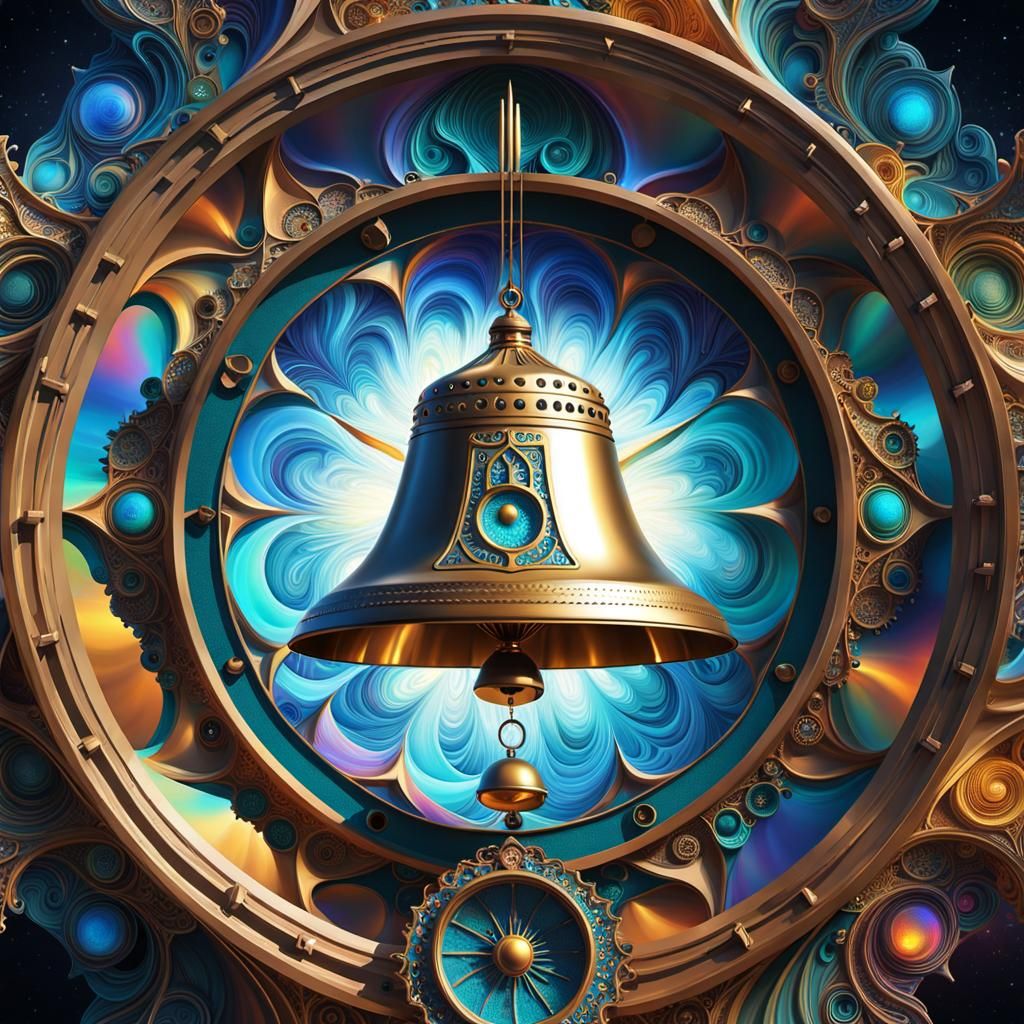 Cosmic Time Loop: Church Bell in Surreal Style