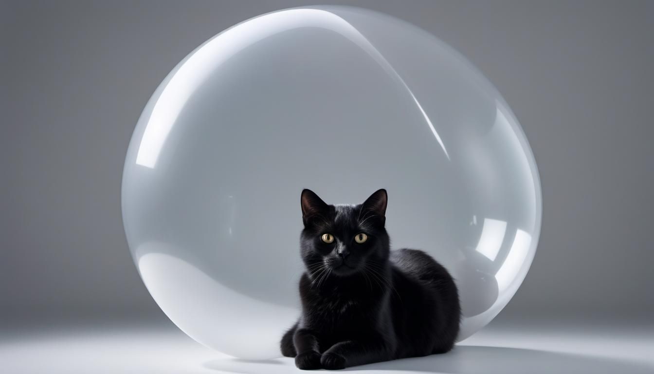 Black Cat in Balloon, Surreal Digital Art