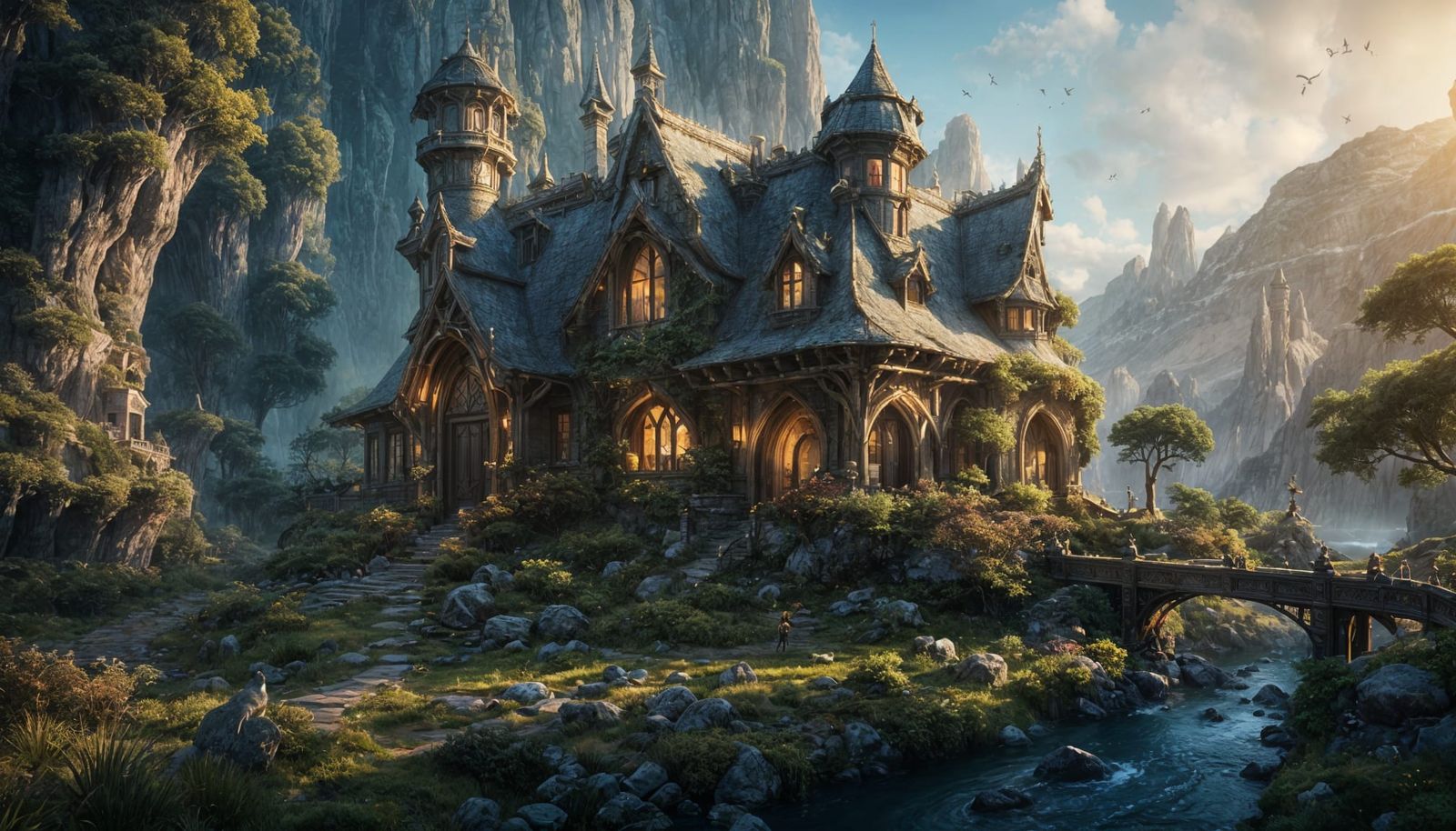 Elven Home Concept Art in Detailed Matte Painting