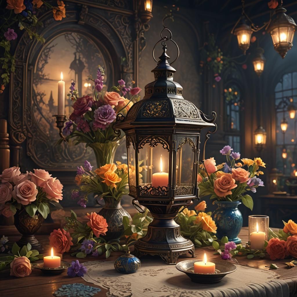 Victorian Lantern Lit by Candlelight: Fantasy Concept Art