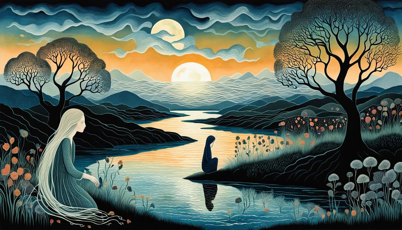 Ethereal Dreamscapes: Woman Among Glowing Myths and Fantasie...