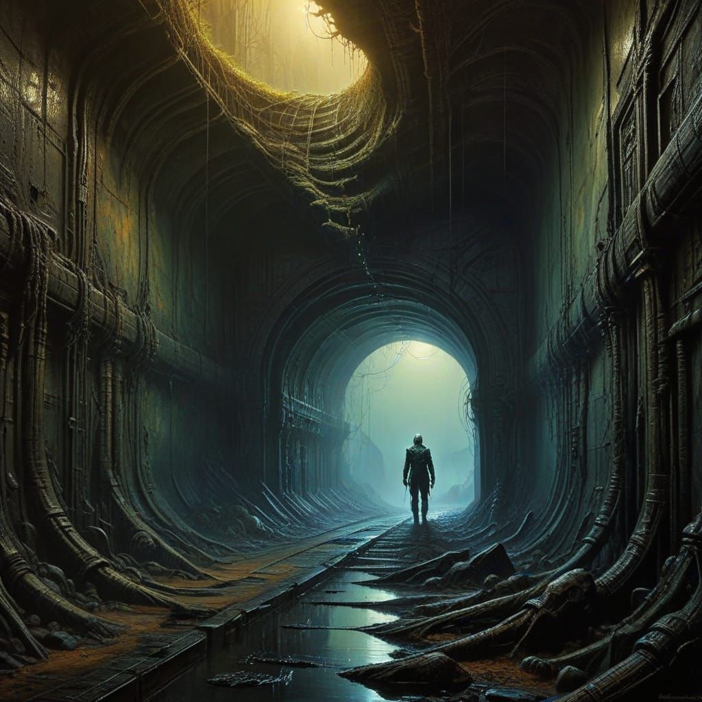 Surrealist Figure Emerges into Ethereal Light