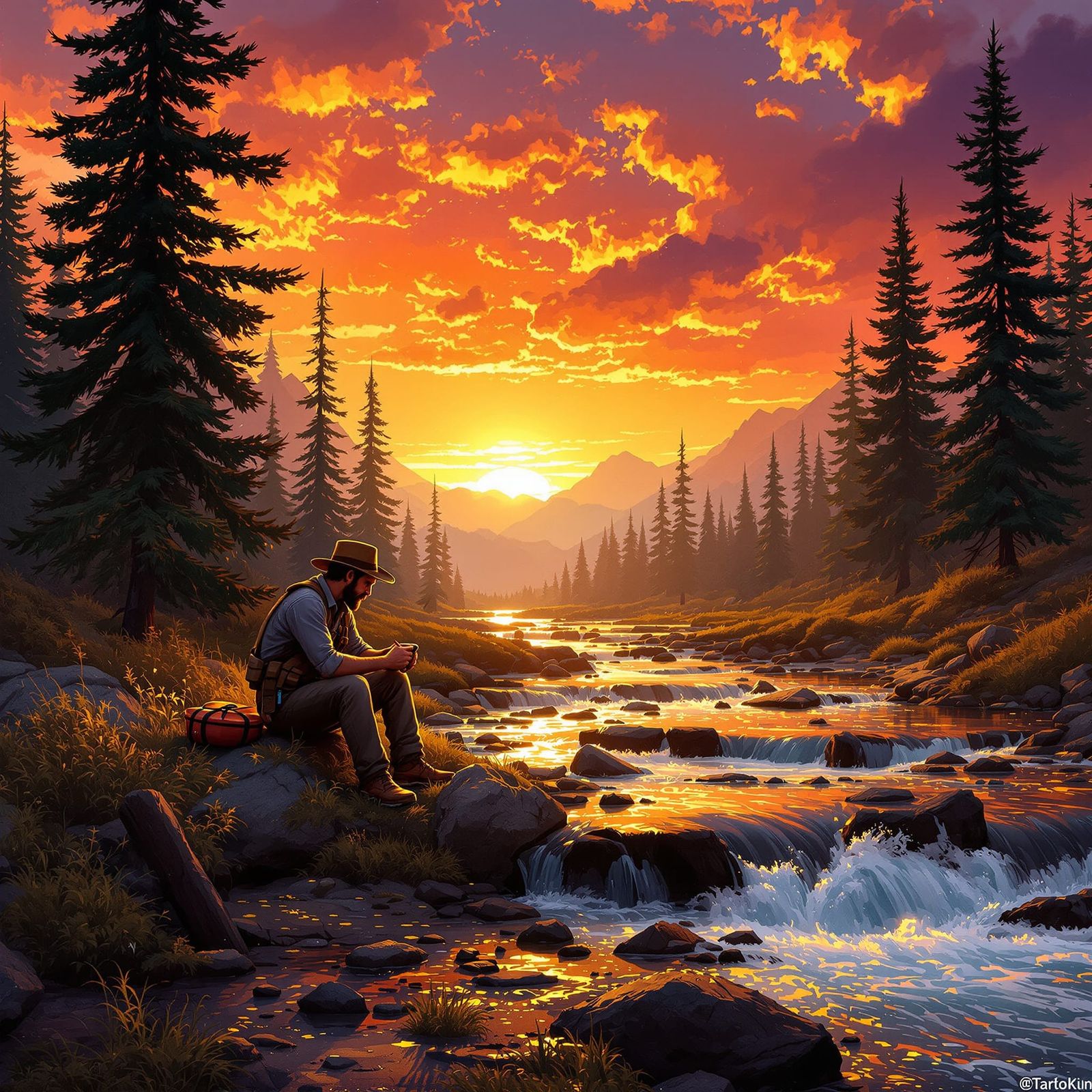 Gold Prospector Panning Gold at Dawn